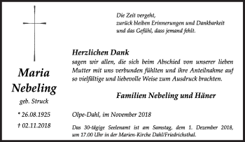 Traueranzeige von Maria Nebeling von Siegener Zeitung