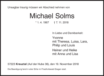 Traueranzeige von Michael Solms von Siegener Zeitung