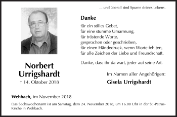 Traueranzeige von Norbert Urrigshardt von Siegener Zeitung