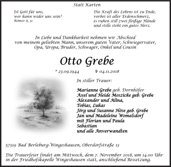 Traueranzeige von Otto Grebe von Siegener Zeitung