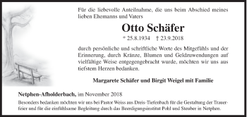 Traueranzeige von Otto Schäfer von Siegener Zeitung