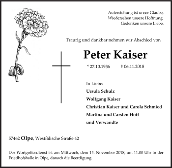 Traueranzeige von Peter Kaiser von Siegener Zeitung