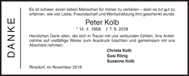  Traueranzeige für Peter Kolb vom 02.11.2018 aus Siegener Zeitung