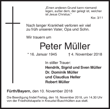 Traueranzeige von Peter Müller von Siegener Zeitung
