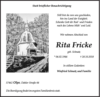 Traueranzeige von Rita Fricke von Siegener Zeitung