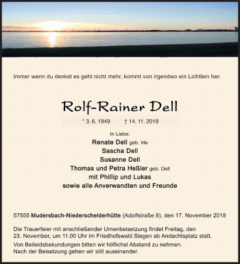 Traueranzeige von Rolf-Rainer Dell von Siegener Zeitung