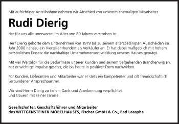 Traueranzeige von Rudi Dierig von Siegener Zeitung