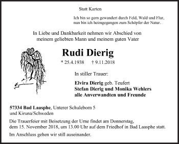Traueranzeige von Rudi Dierig von Siegener Zeitung