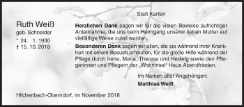 Traueranzeige von Ruth Weiß von Siegener Zeitung
