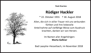 Traueranzeige von Rüdiger Hackler von Siegener Zeitung