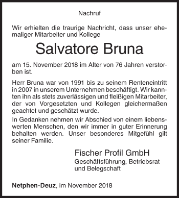 Traueranzeige von Salvatore Bruna von Siegener Zeitung