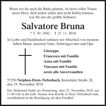 Traueranzeige von Salvatore Bruna von Siegener Zeitung