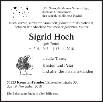 Traueranzeige von Sigrid Hoch von Siegener Zeitung