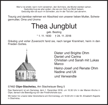 Traueranzeige von Thea Jungblut von Siegener Zeitung