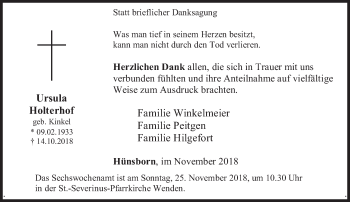 Traueranzeige von Ursula Holterhof von Siegener Zeitung
