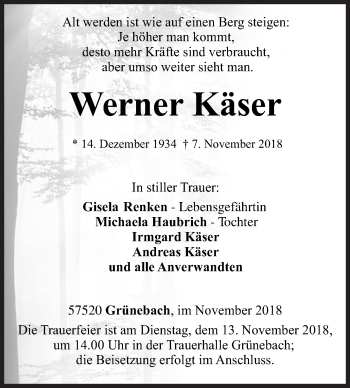 Traueranzeige von Werner Käser von Siegener Zeitung