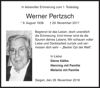 Traueranzeige von Werner Pertzsch von Siegener Zeitung