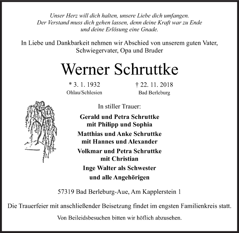  Traueranzeige für Werner Schruttke vom 24.11.2018 aus Siegener Zeitung
