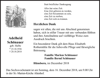 Traueranzeige von Adelheid Schönauer von Siegener Zeitung
