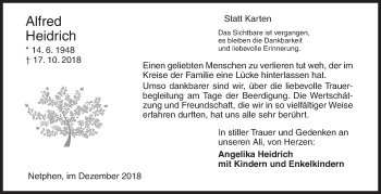Traueranzeige von Alfred Heidrich von Siegener Zeitung