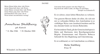 Traueranzeige von Anneliese Stahlberg von Siegener Zeitung