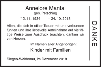 Traueranzeige von Annelore Mantai von Siegener Zeitung