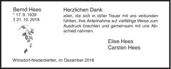 Traueranzeige von Bernd Hees von Siegener Zeitung
