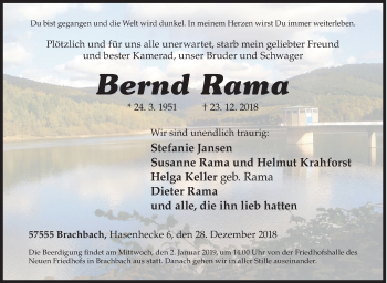 Traueranzeige von Bernd Rama von Siegener Zeitung