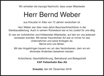 Traueranzeige von Bernd Weber von Siegener Zeitung