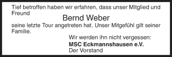 Traueranzeige von Bernd Weber von Siegener Zeitung