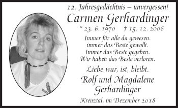 Traueranzeige von Carmen Gerhardinger von Siegener Zeitung
