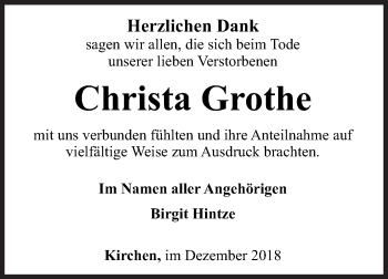 Traueranzeige von Christa Grothe von Siegener Zeitung