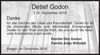 Traueranzeige von Detlef Godon von Siegener Zeitung
