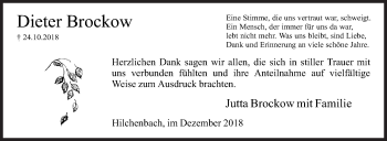 Traueranzeige von Dieter Brockow von Siegener Zeitung