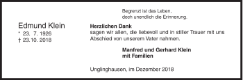 Traueranzeige von Edmund Klein von Siegener Zeitung