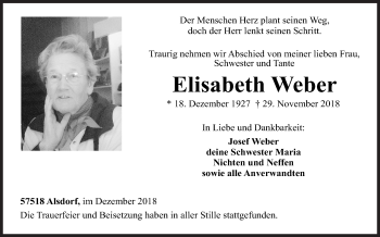 Traueranzeige von Elisabeth Weber von Siegener Zeitung