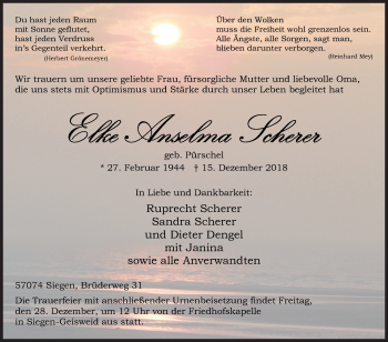 Traueranzeige von Elke Anselma Scherer von Siegener Zeitung