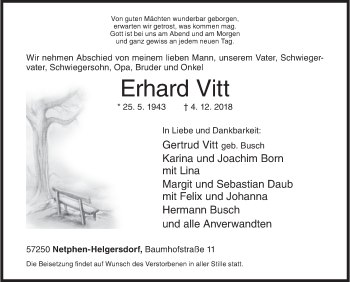Traueranzeige von Erhard Vitt von Siegener Zeitung