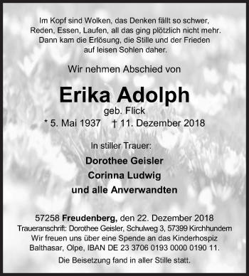Traueranzeige von Erika Adolph von Siegener Zeitung