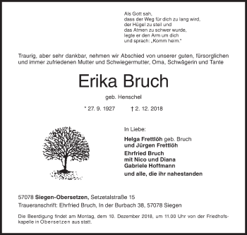 Traueranzeige von Erika Bruch von Siegener Zeitung