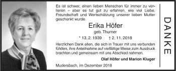 Traueranzeige von Erika Höfer von Siegener Zeitung