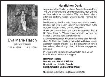 Traueranzeige von Eva Marie Rasch von Siegener Zeitung