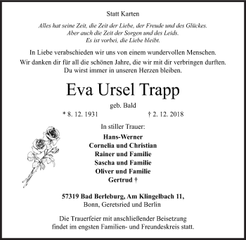 Traueranzeige von Eva Ursel Trapp von Siegener Zeitung