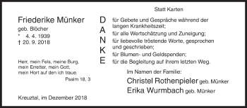 Traueranzeige von Friederike Münker von Siegener Zeitung