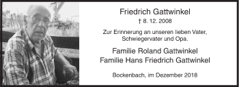 Traueranzeige von Friedrich Gattwinkel von Siegener Zeitung