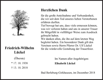 Traueranzeige von Friedrich-Wilhelm Lückel von Siegener Zeitung