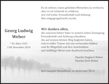 Traueranzeige von Georg Ludwig Weber von Siegener Zeitung