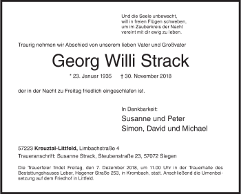 Traueranzeige von Georg Willi Strack von Siegener Zeitung