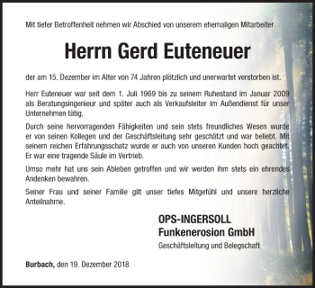 Traueranzeige von Gerd Euteneuer von Siegener Zeitung