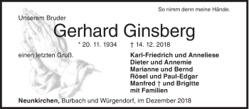 Traueranzeige von Gerhard Ginsberg von Siegener Zeitung